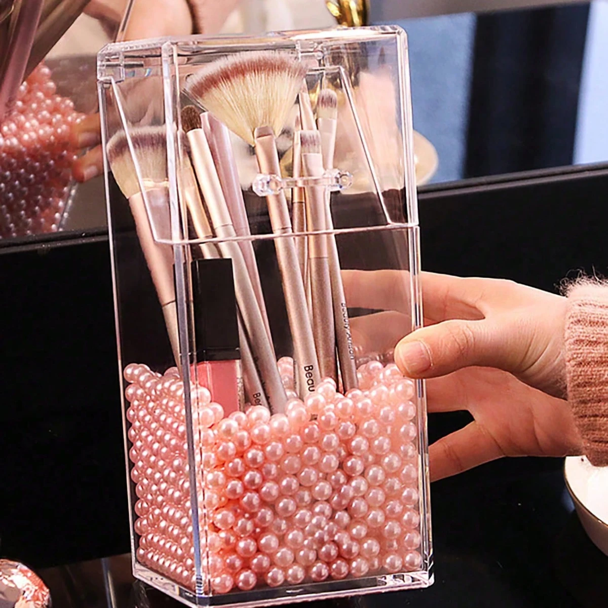 1pc makeup organizer, transparent makeup brush storage box, makeup storage bucket, pen and pencil storage box