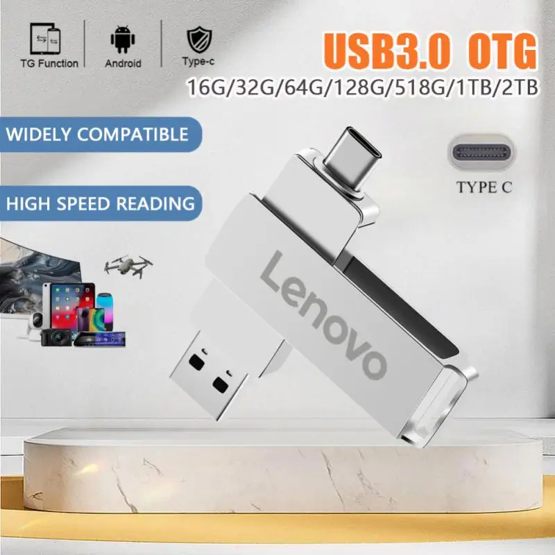 Lenovo New Super Mini Metal Usb Flash Drive 128/256/512GB Tiny Pendrive Memory Stick 1TB 2TB Storage Device WaterProof U Disk