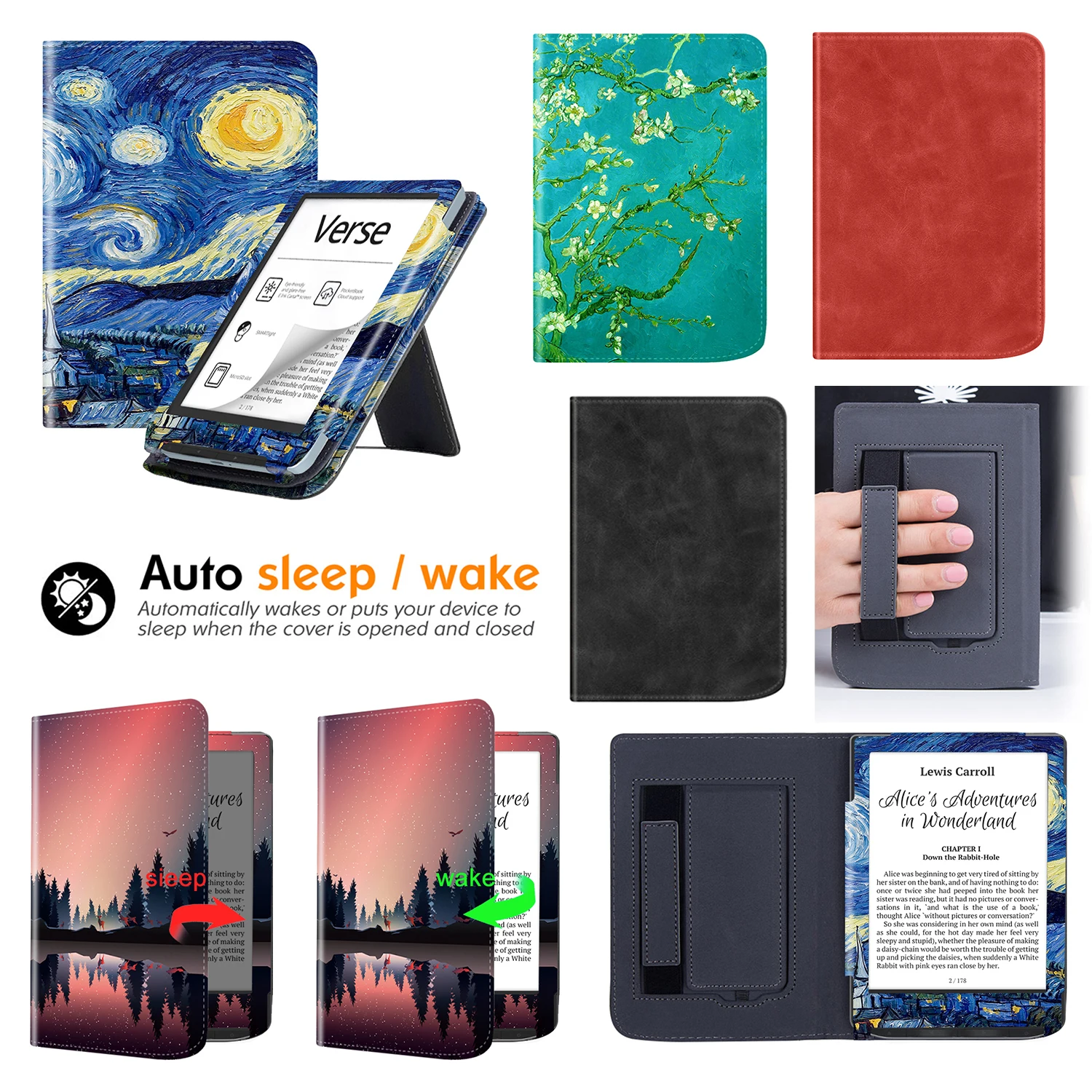 For Pocketbook Verse PB629 Pro PB634 2023 Stand Leather Case 6'' E-Book Auto Wake Sleep Cover, Protective Funda with Hand Holder