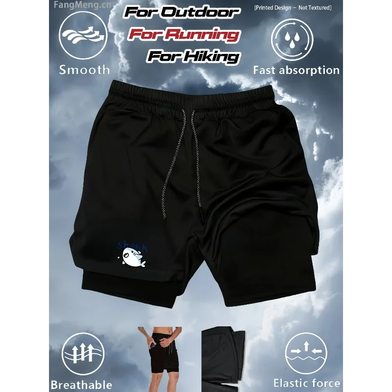 Double Deck Men's 2-in-1 Sports Gym Exercise Running Fashion Shorts with Phone Bag and Towel Ring Sports and Fitness Towel Loop