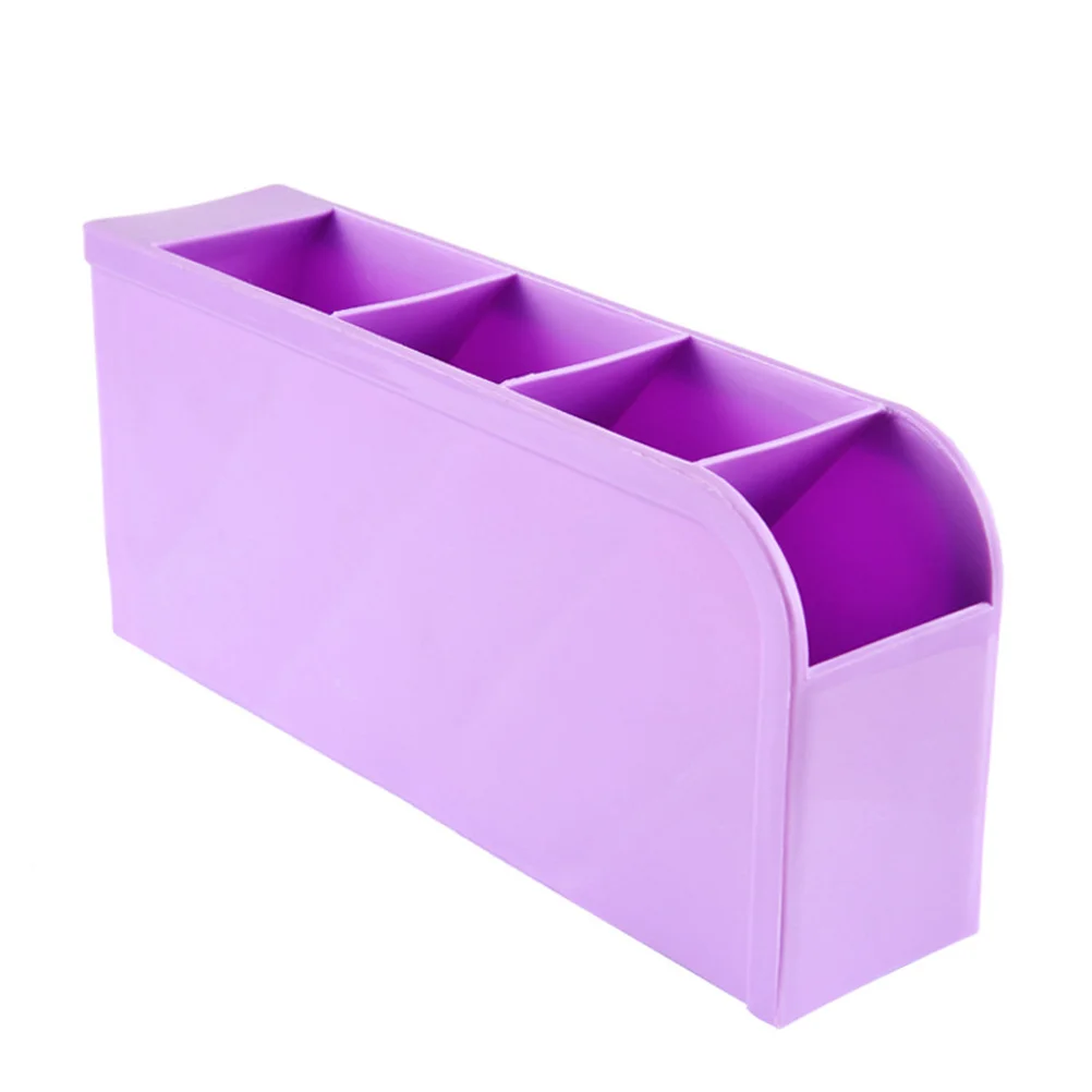 4 Grids Stationery Storage Box Desktop Organizer for Makeup Cosmetics and Socks PP Material Space Saving Tabletop Case Purple