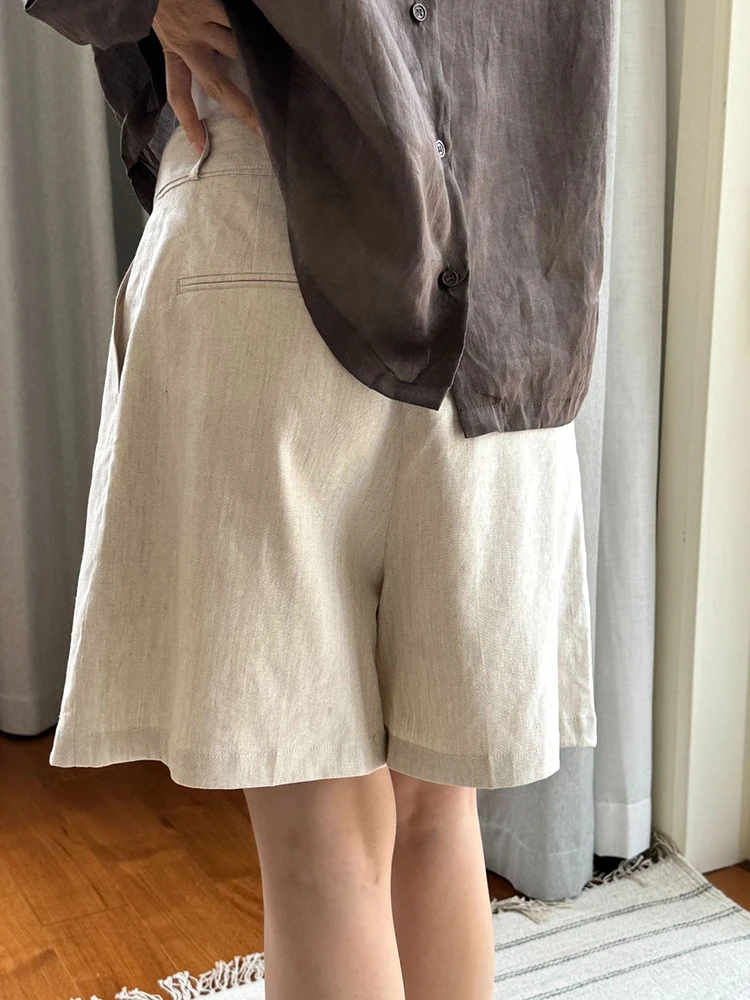 Fanan casual linho protetor solar shorts para mulheres cinto sólido reunido cintura reta roupas soltas moda feminina 2025 verão novo