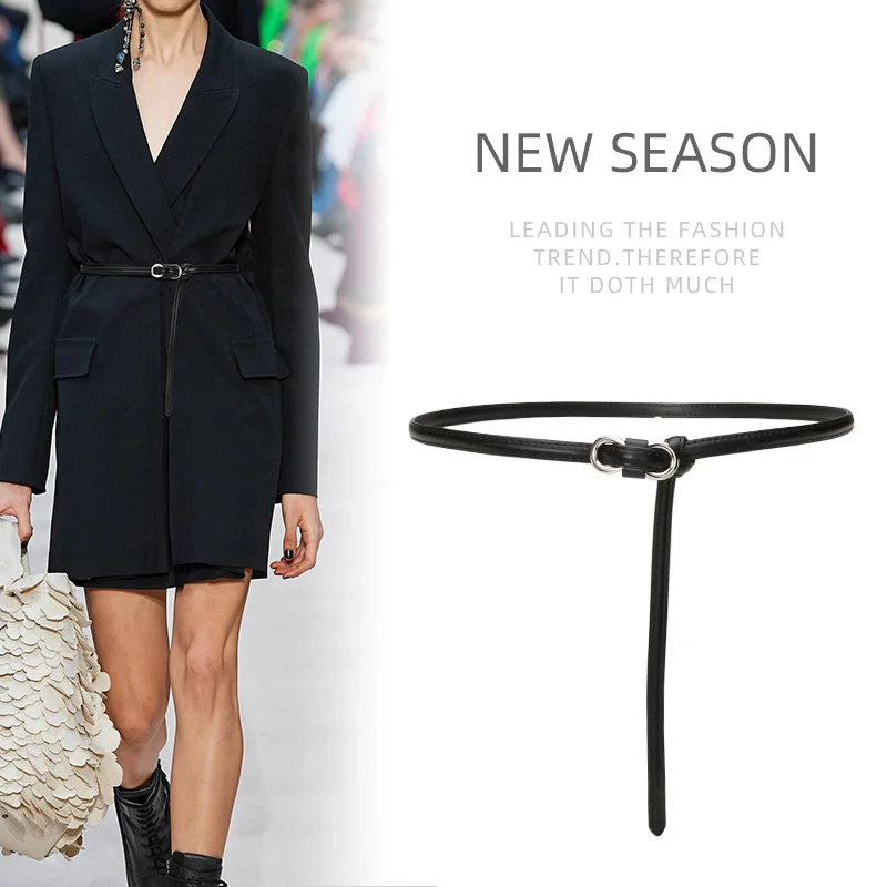 

New style thin belt versatile no hole design decorative dress simple fashion genuine leather belt women