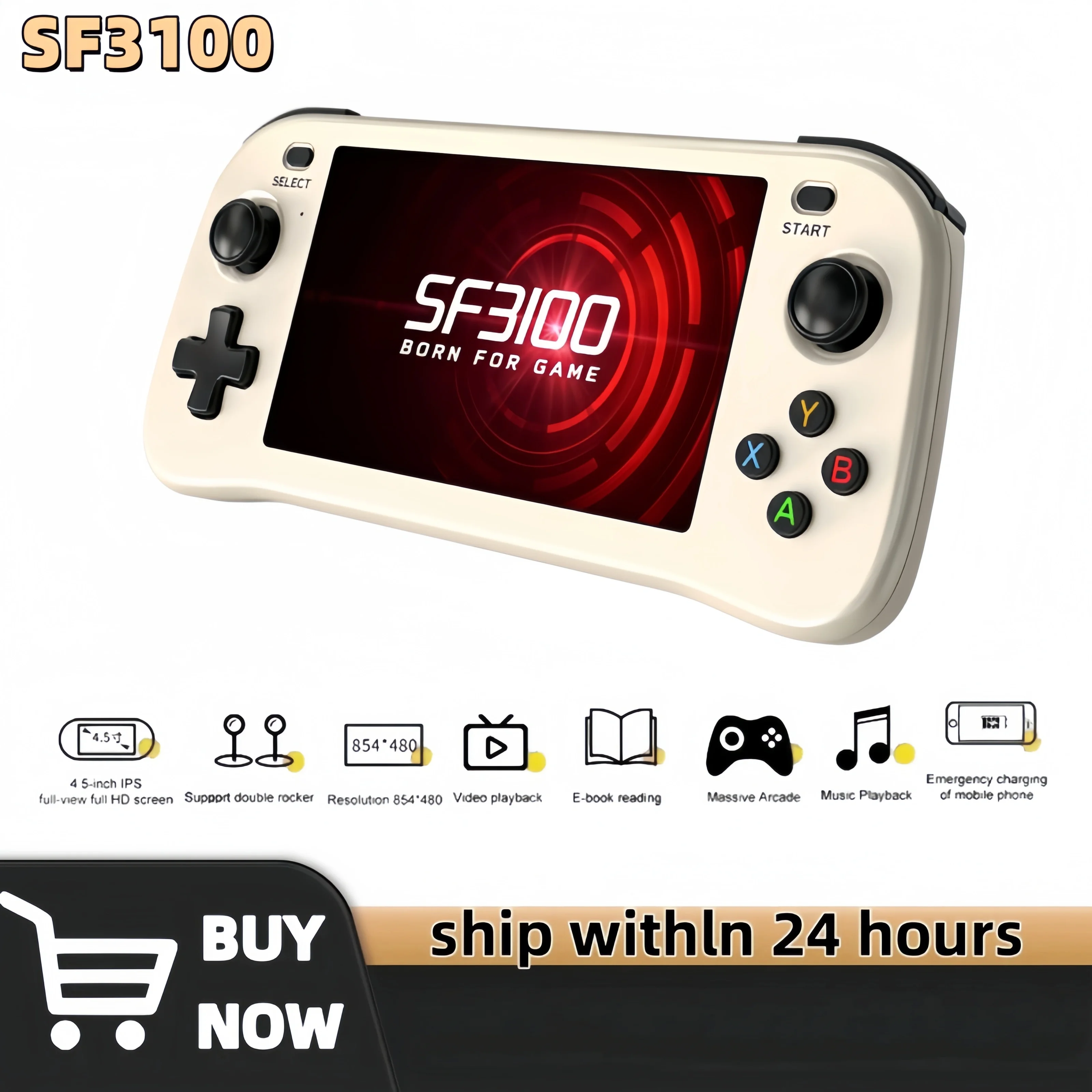 SF3100 Retro Handheld Video Game Console Linux System 4.5 Inch 854*480 IPS Screen 3000mAh Portable 64GB Pocket Player Games