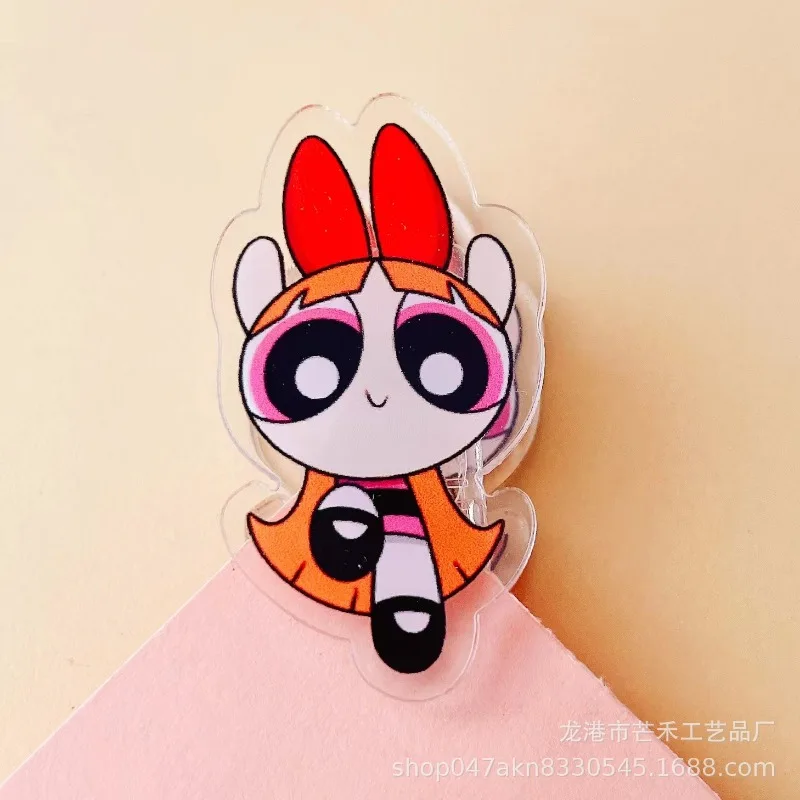6PCS Kawaii The Powerpuffs Girls Acrylic Clip Kids Cute Office Binding Supplies Stationery Cartoon Anime Clips Set Birthday Gift view 5