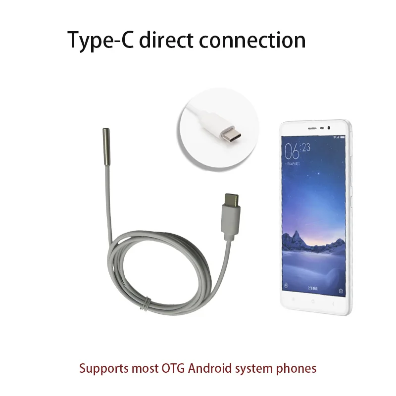 Industrial endoscope camera, 4.9mm 88° 720P Type-C interface, with 6 LEDs, suitable for OTG Android phones and computers.