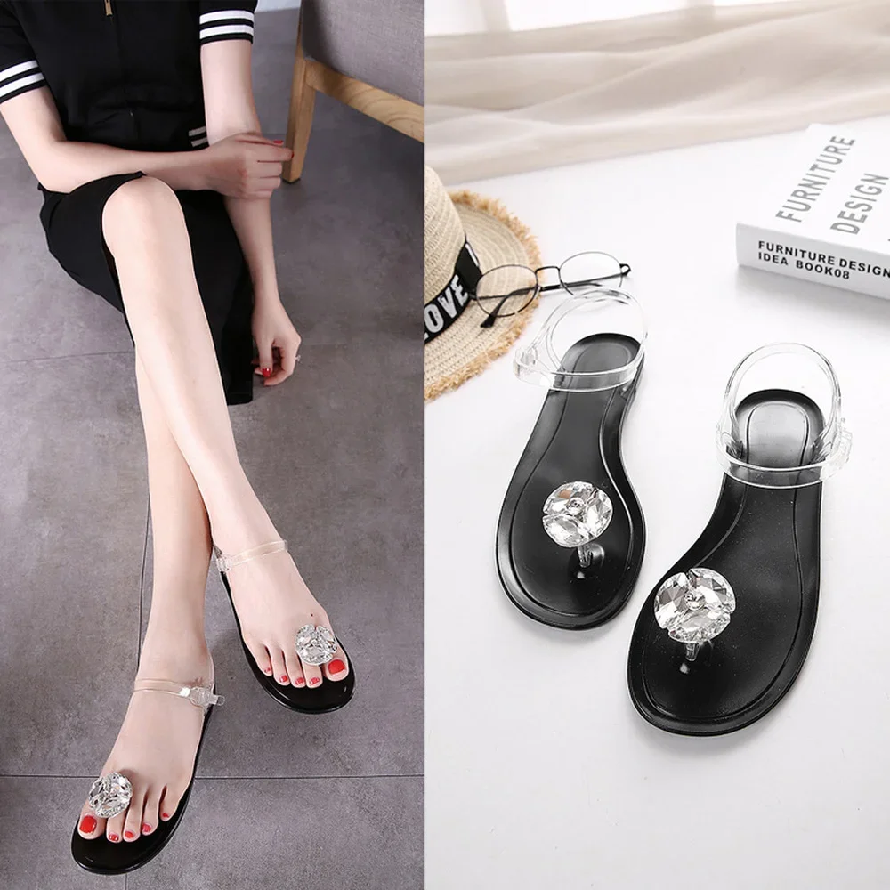 

Ms. Summer Transparent Sandals Rhinestone Flowers sandal Flat with Flip Crystal women slipper Beach Shoes Women's Shoes Simple