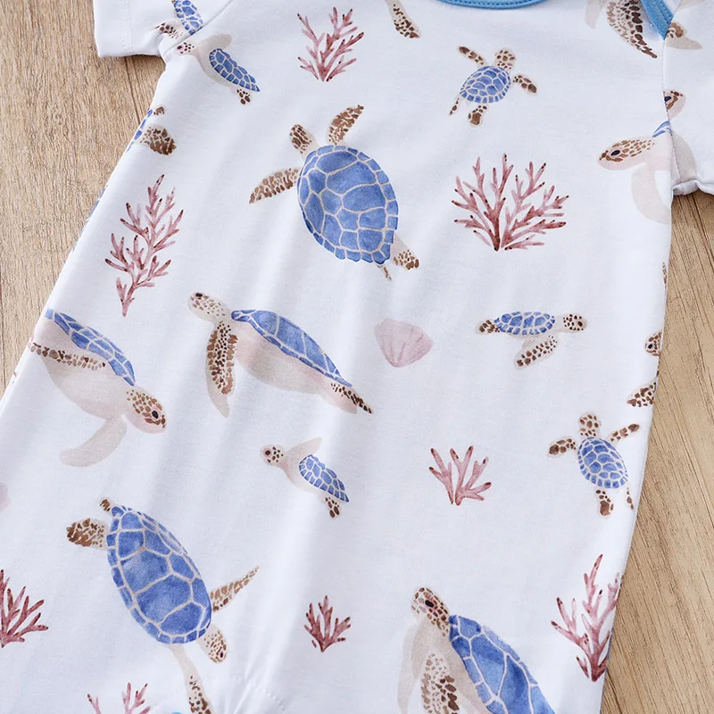 Newborn Baby Clothes Boy Blue turtle print Jumpsuit Summer Short Sleeve Romper 0-18month Infant Toddler Pajamas One Piece Outfit