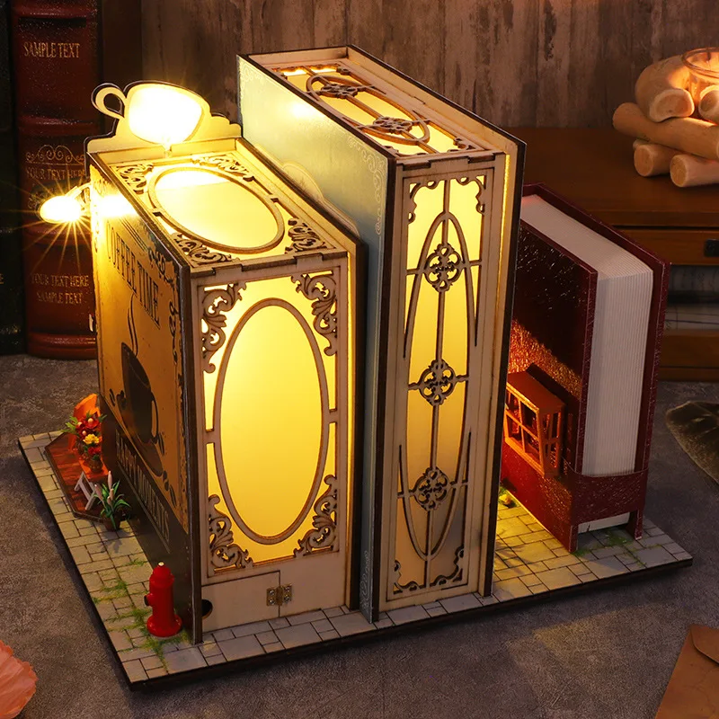 OUZEY ชุดสร้างบ้านจิ๋ว 3 มิติจากไม้ รุ่น Hidden Story Book Nook DIY สำหรับการอ่านที่สมจริง เหมาะสำหรับวัยรุ่น