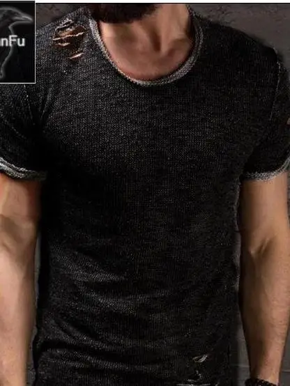 

Summer 2025 Men's Slim Fit ort Sve T-irt American Vintage Distred round Ne Big Size Casual Wear Polyester Fiber