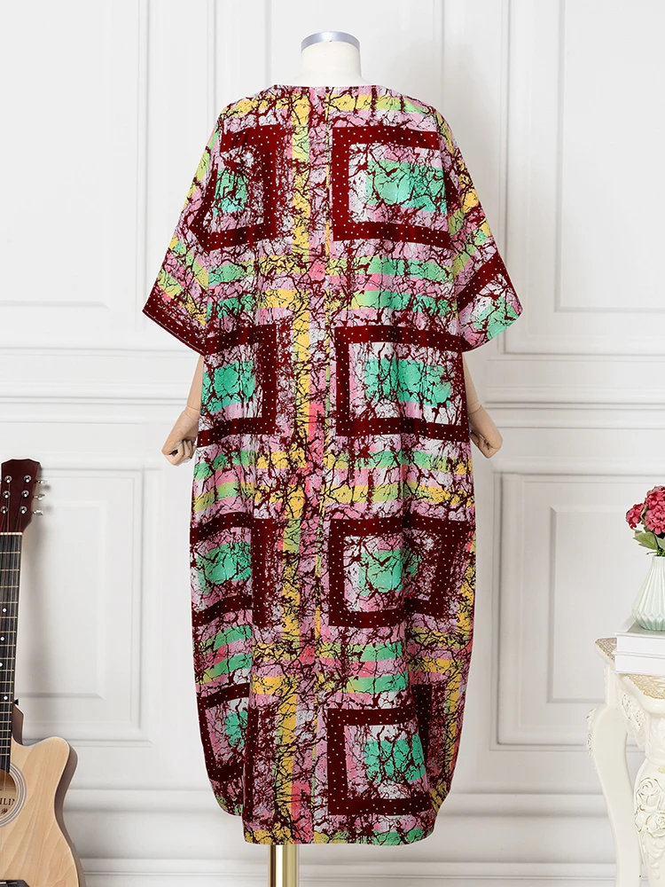 حجم كبير 5XL فوندا النساء البوهيمي ماكسي فساتين الخريف 3/4 كم الطباعة فستان الشمس طويل غير رسمي الخامس الرقبة خمر فضفاض Vestidos