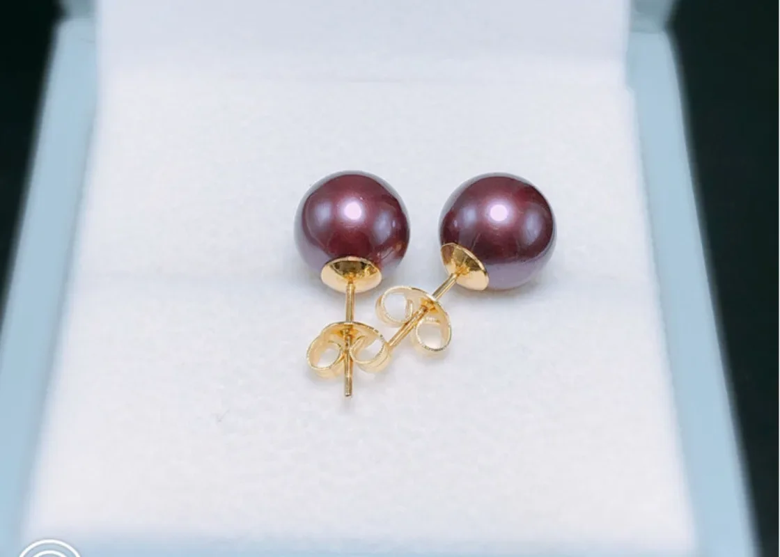 Pair of 11-12mm Purple Round Pearl Stud Earrings for Women Simple Wedding Party Jewelry Accessories Dangle ,hook