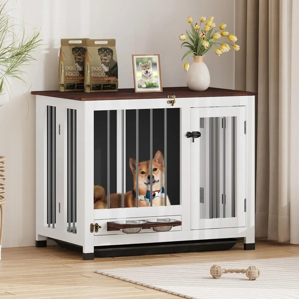 Dog Crate Furniture, 31.5'' Dog Kennel Indoor Foldable and Portable, Sturdy Wooden Dog Crate End Table Easy Assembly