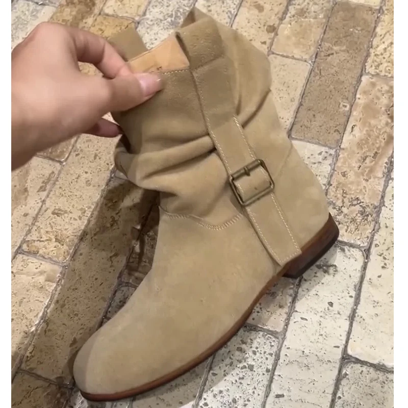 Aneikeh الخريف الشتاء ساحة منخفضة عالية الكعب امرأة حذاء من الجلد خمر الشرير نمط حزام مشبك جولة تو أحذية السيدات #4