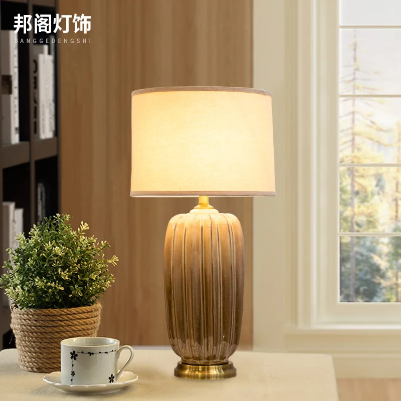 

American all-copper ceramic table lamp simple modern bedroom bedside lamp living room study household table lamp