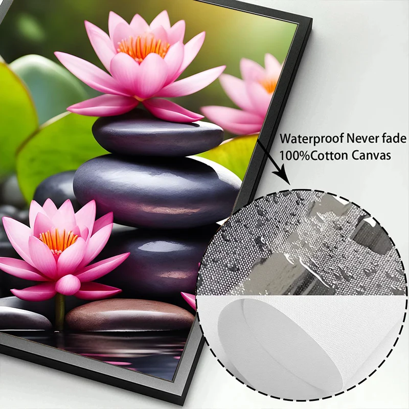 Spa Zen Cherry Blossom Lily Pink Lotus Canvas Print Posters Art Painting Fitness Yoga Studio Wall Art Decor Pictures Home Decor