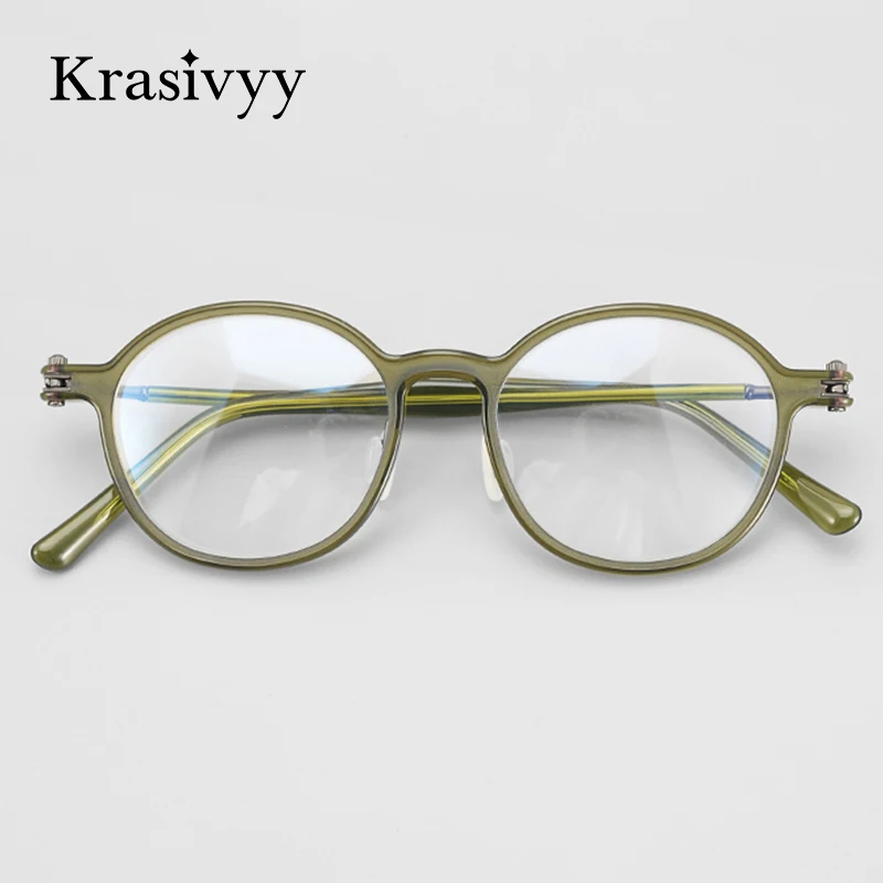 

Krasivyy Vintage Acetate Glasses Frame Men Round Luxury Brand Titanium Myopia Prescription Eyeglasses Women New Korean Eyewear