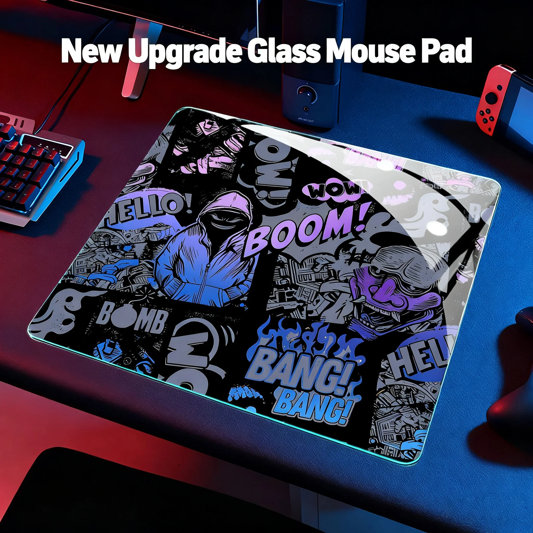 Mouse pad de vidro para jogos, padrão legal personalizado, superfície fosca suave, mesa de vidro temperado, e-sports, fps, jogo, mouse pad de vidro