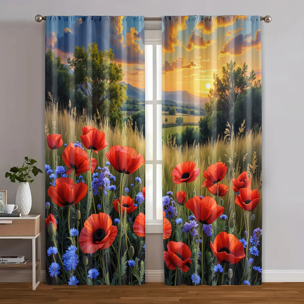 

2pcs, Popular Curtains 2D print Moonlit Blossoms Machine Washable (without rod) Festive Perfect for Bedroom & Living Room Decor