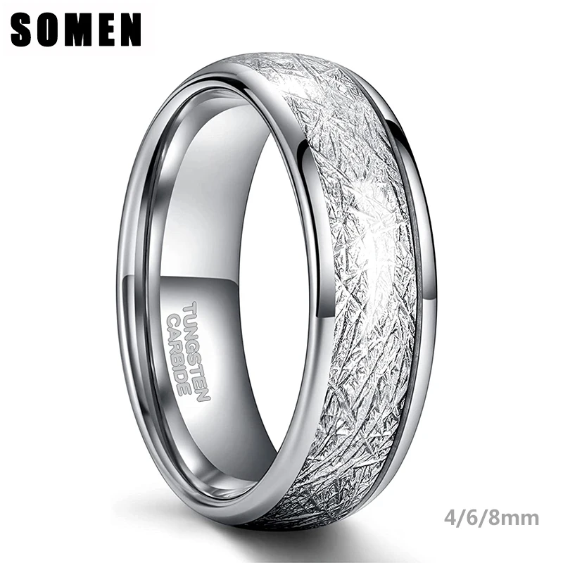 Somen 4/6/8mm Srebrna nić Tangle Inlay Pierścień z węglika wolframu w kolorze srebrnym, polerowany