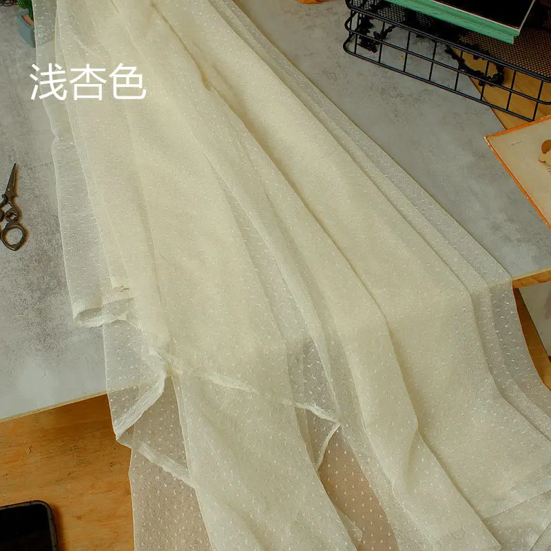 1Meter Groene Koffie Franse Dot Polka Tule Mesh Stof Mode Polyester Voile Stof Voor Party Kleding Diy Pop Accessoire doek