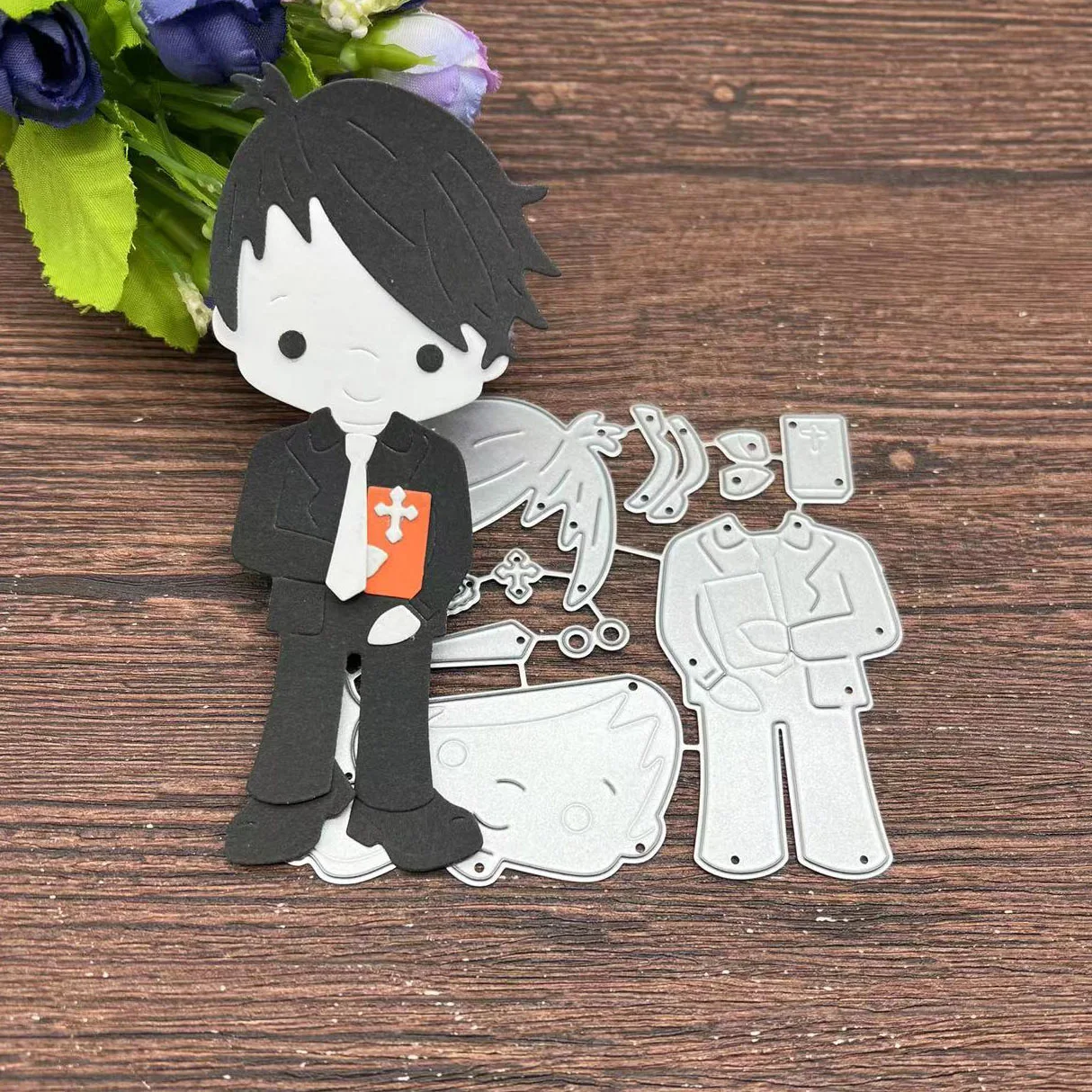 Boy holding bible Ritual Metal Cutting Dies Stencils para DIY Scrapbooking decorativo grabado a mano plantilla