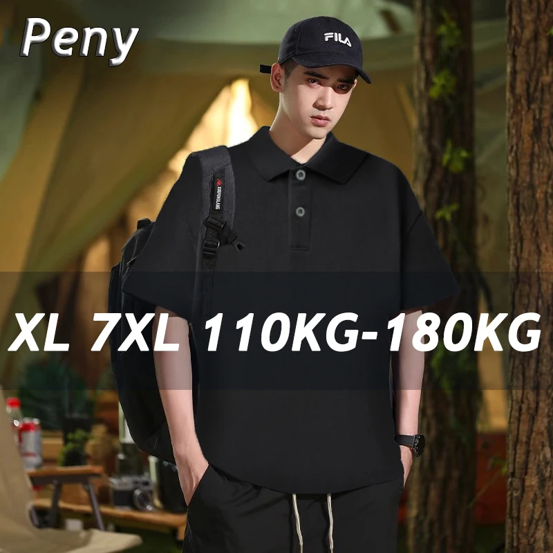 Short-sleeved POLO Shirt Men's Plus Size Cotton Knitted Lapel Top Summer Collar Solid Color Business Casual T-shirt Plus Size