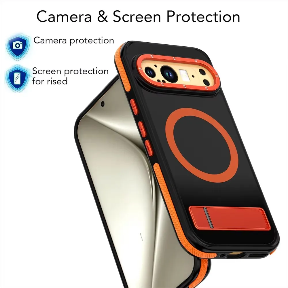 

Metal Lens Ring High Out Protector Shockproof Armour Cover For Google Pixel 9 Pro XL Luxury Folding Stand Magnetic Phone Case