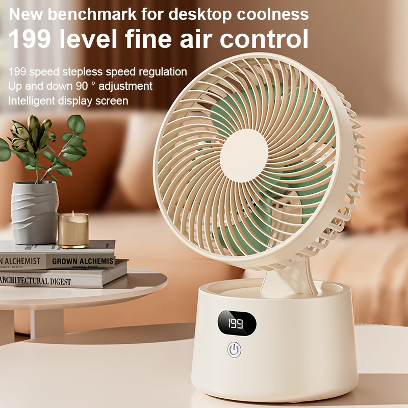 Desktop Air Circulation Fan With Silent Digital Display With For Bedrooms Living Rooms Offices Travel USB-C Charging Available