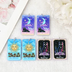 12Pcs 43*27MM Tarot Card Charms Magical Divination Crafts Acrylic Board Sun Moon And Black Cat Jewelry DIY Accessories