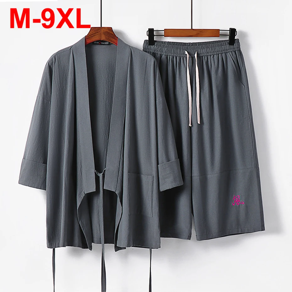 

9XL Мужские рубашки и шорты больших размеров Летние повседневные свободные хлопковые льняные рубашки и шорты Костюмы Мужские комплекты большого размера 7XL 8XL