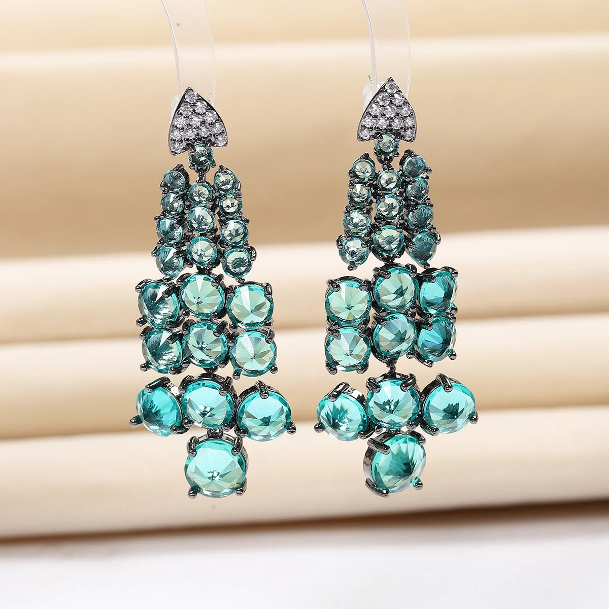 925 Silver Needle Peacock Blue Gemstone Drop Earrings, Black-Tone Statement Jewelry for Women Party Daily Wear