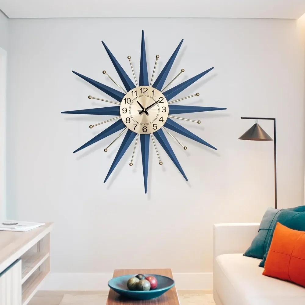 

Large Wall Clock Metal Decorative, Mid Century Silent Non-Ticking Big Clocks, Modern Home Decorations for Living Room,Bedroom