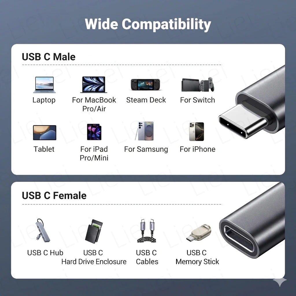 Kabel przedłużający USB-C 20 Gbps 240W USB3.2 4K@120Hz, kabel wideo Type-C męski na żeński do Huba, PS VR2, iPhone'a, MacBooka, Switcha — zdjęcie produktu 6