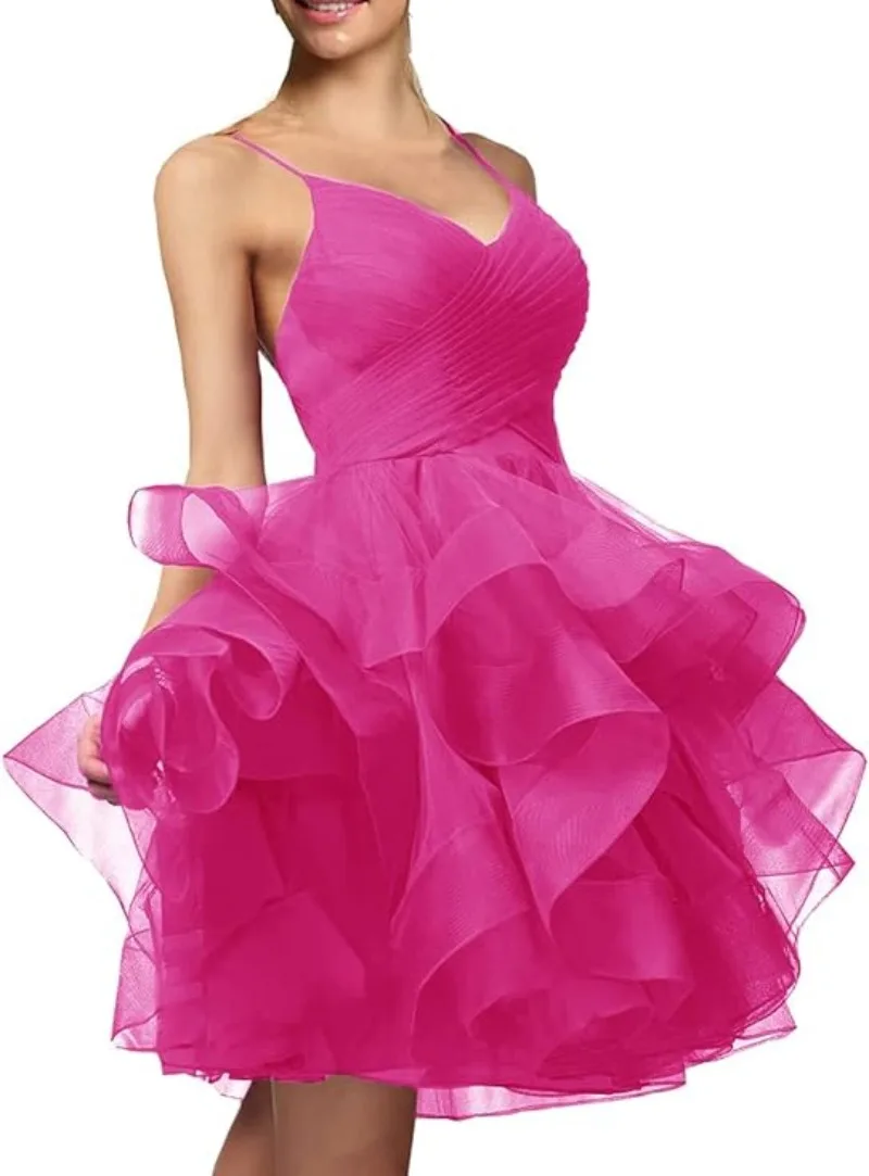 

Puffy Ruffle Short Homecoming Dresses 2024 Organza Prom Dress Spring V Neck Formal Party Gown for Women New Vestidos Noche