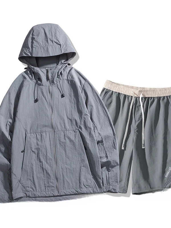 

2025 Summer New Ice Silk Lightweight Breathable Outdoor UV Protection Two-Piece Set for Men And Women Casual Sports Wear