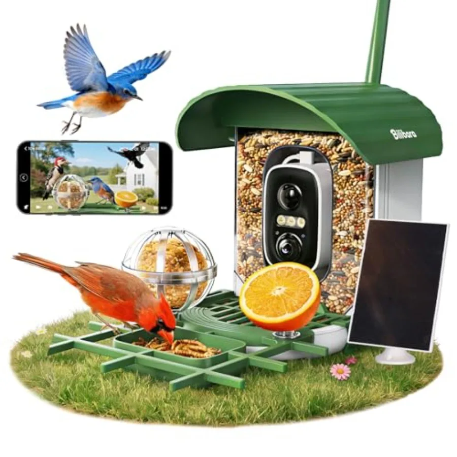 

Bird Feeder with Camera 10000 AI Smart Bird Feeders Solar Powered 2.4G WiFi 2K HD and Instant Alerts Bird House Feeder for Outd