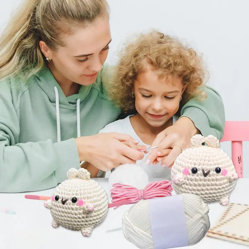 Cute Rabbits Knitted Cute Bunny Knitting Craft Complete Crochet Kit Instructions Attached Collectible Doll Toy Crochet Rabbit