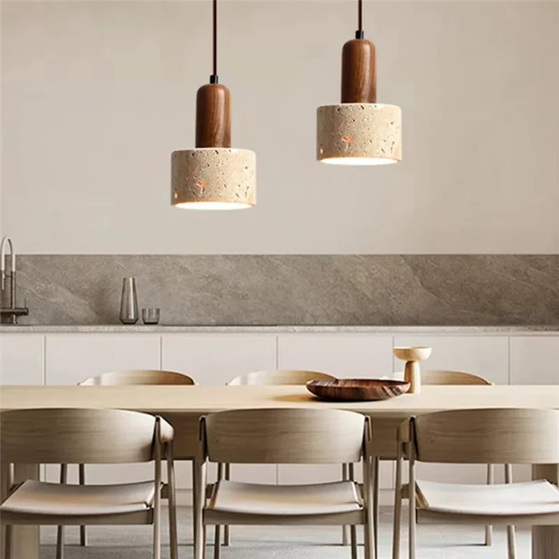

A25F-Yellow Travertine LED Pendant Light 3 Color Dimming 110-240V Nordic Pendant Lamp Ideal For Bedside, Restaurant