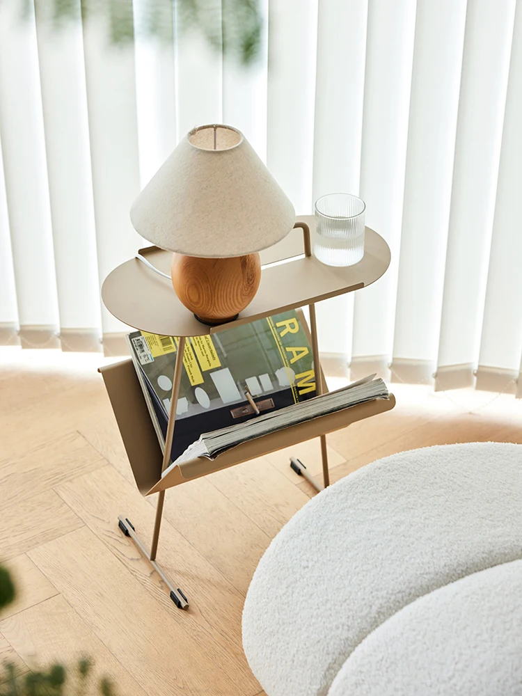 Designer Sofa Side Table Metal Storage Magazine Rack Small Apartment Mini Simple Corner Table with Iron Storage Rack image 3