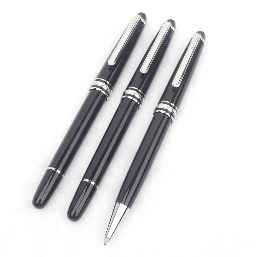 High Quality MB 163 145 149 Msk Ballpoint Pen Luxury Black Resin Rollerball Fountain Pens Platinum Coated Inlay Serial Number