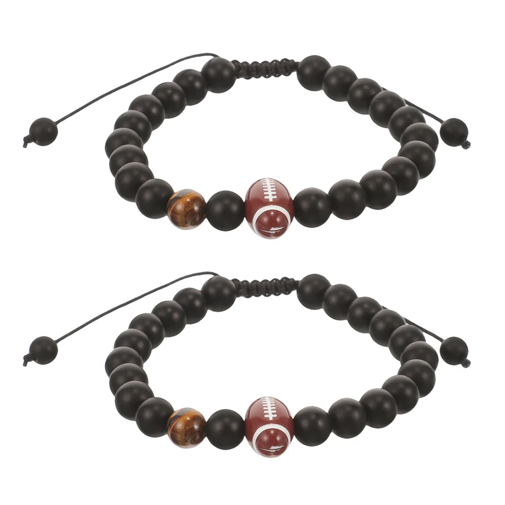 

1 Pair Rugby Bracelet For Men Women Adjustable Sporty Stone Wristband Wear-Resistant Football Game Day Accessories Outdoor