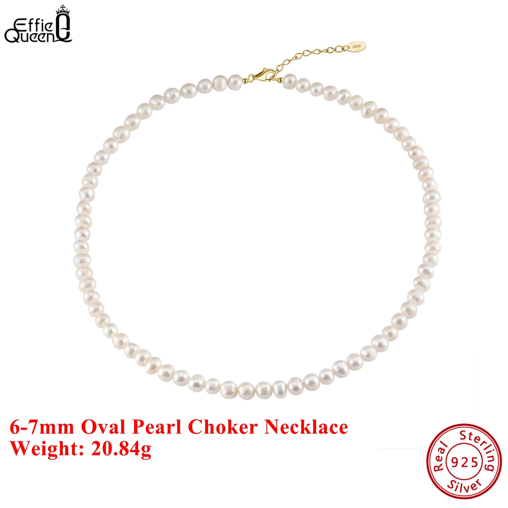 

EFFIE QUEEN 100% серебро S925 золото 14 карат овальный пресноводный жемчуг колье ожерелье натуральные украшения для женщин подарок на свадьбу GPN74