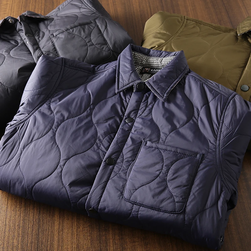 

Мужская повседневная хлопковая куртка с воротником, утепленная, осенне-зимняя, модная, приталенная, молодежная, однотонная, на пуговицах