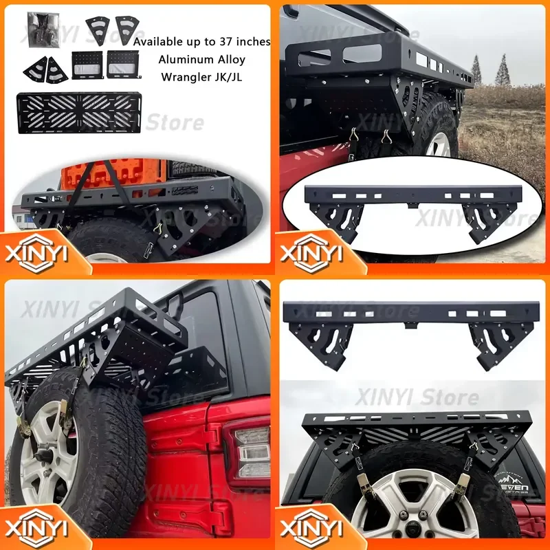 Spare Tire Mounted Cargo Platform Rack Top Storage Rack for Jeep Wrangler JL JK Lantsun JL1310 Fits Up to 37 Inch Tires