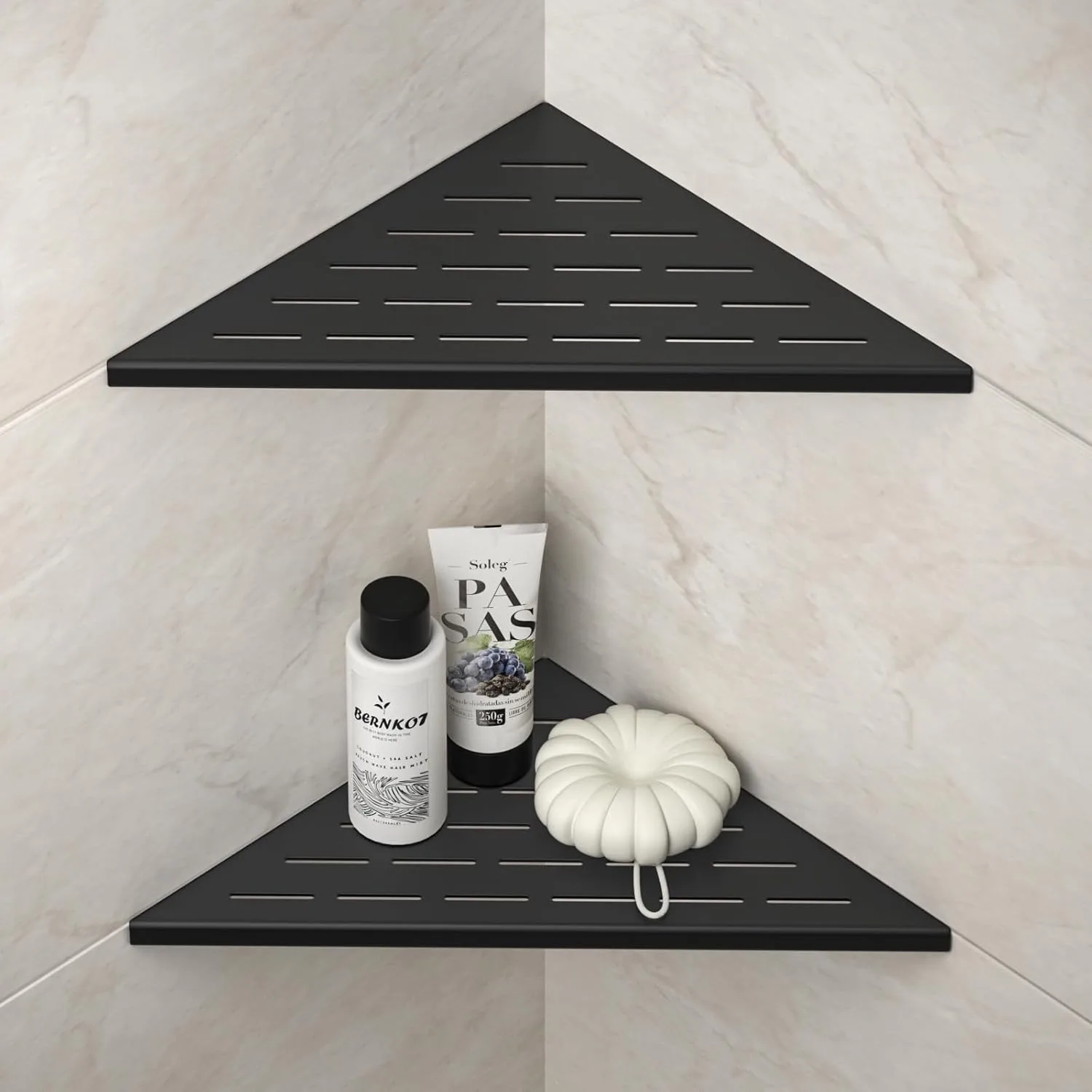 

12 inch angle shower rack, matte black, 2-piece bathroom rack set, suitable for tiled walls, large size