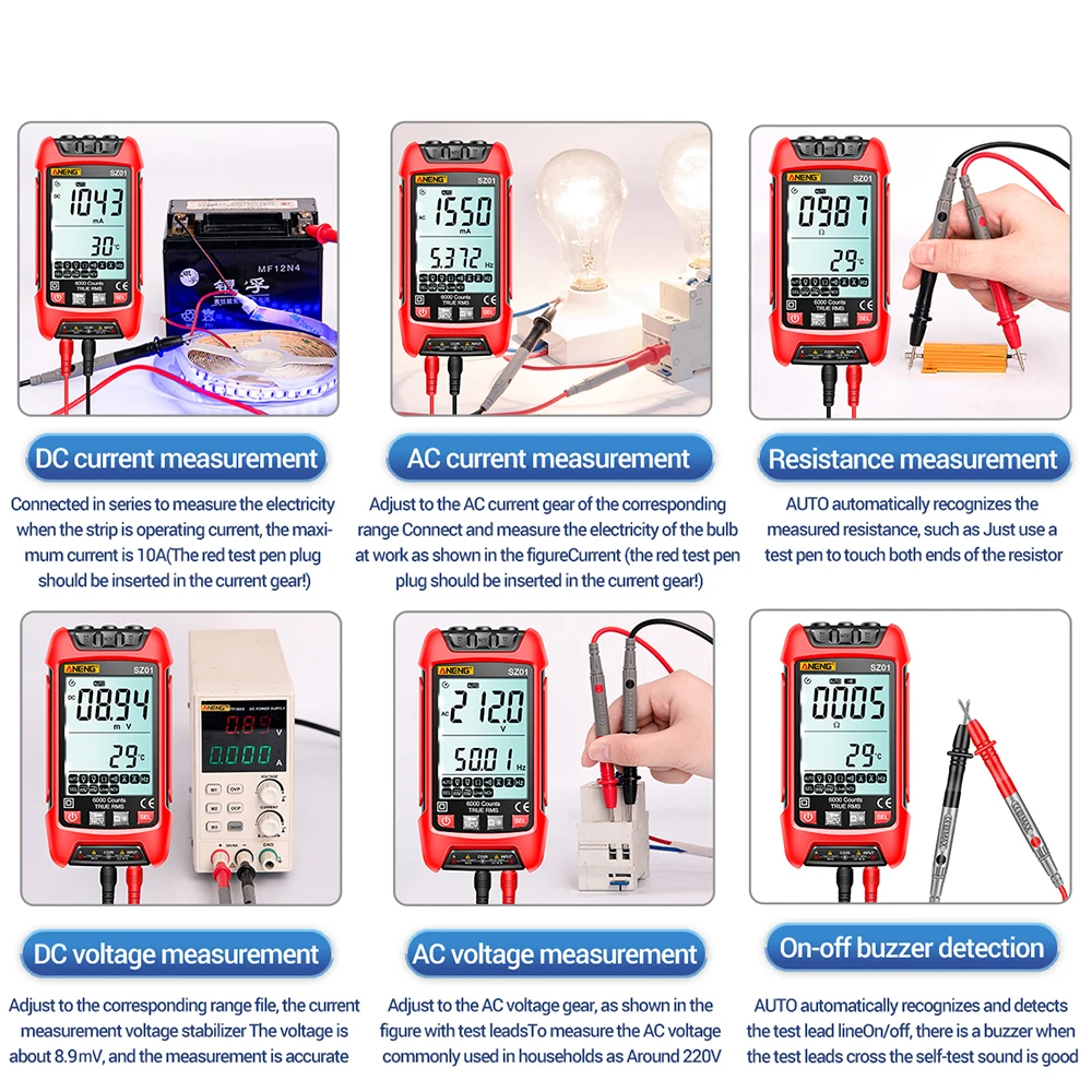 Smart Digital Multimeter 6000 Counts True RMS Auto Electrical Capacitance Meter Temp Resistance Transistor Testers Mmultimetro