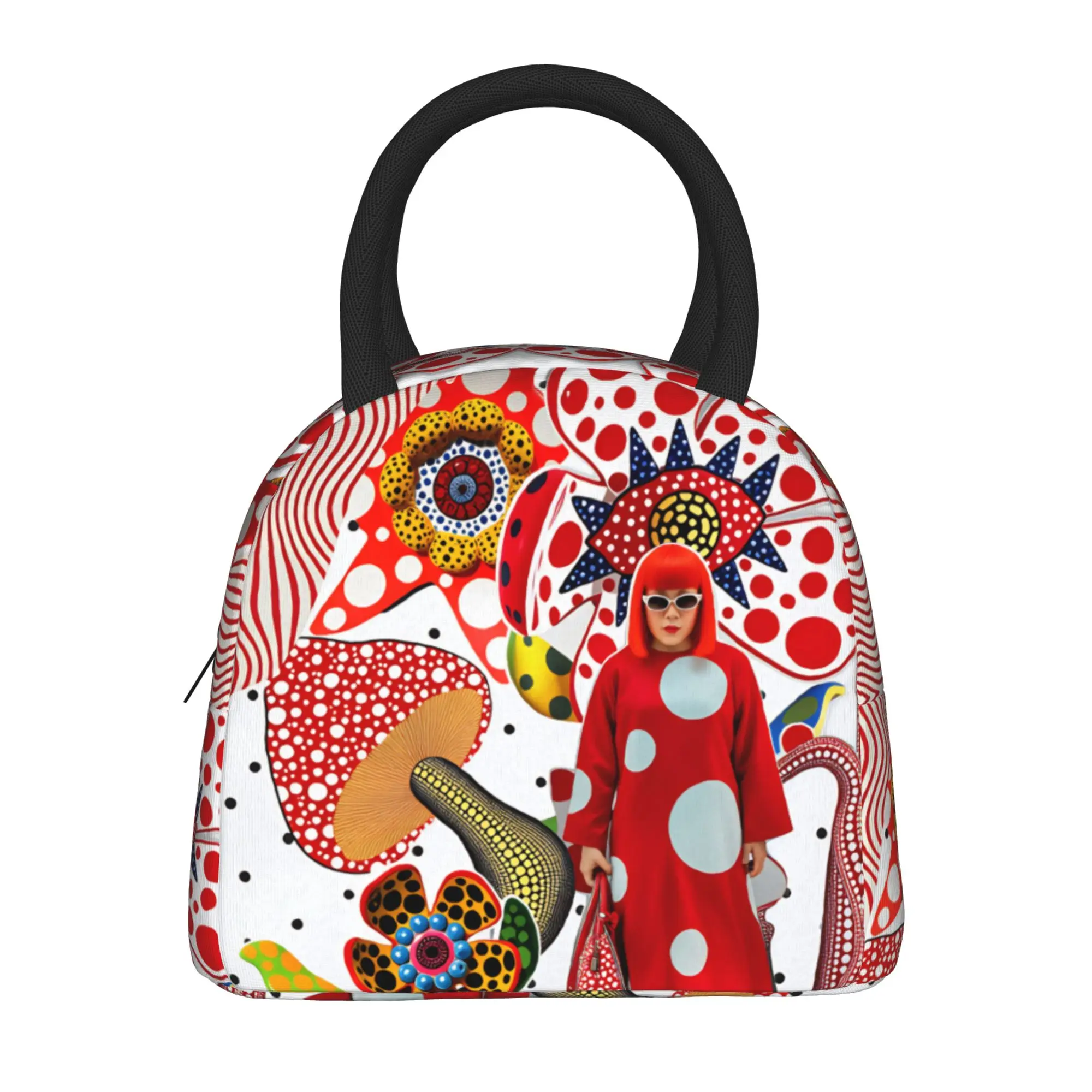 Yayoi Kusama Abstract Face Lunch Bag Japanese Artist Lunch Box Girls Office Graphic Cooler Bag Funny Oxford Tote Food Bags