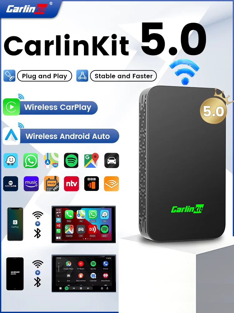 CarlinKit 5.0 Bedraad naar draadloos Android Auto Box Draadloze CarPlay-adapter Smart Car Ai Box WiFi Bluetooth Auto Connect Plug & Play - afbeelding 2