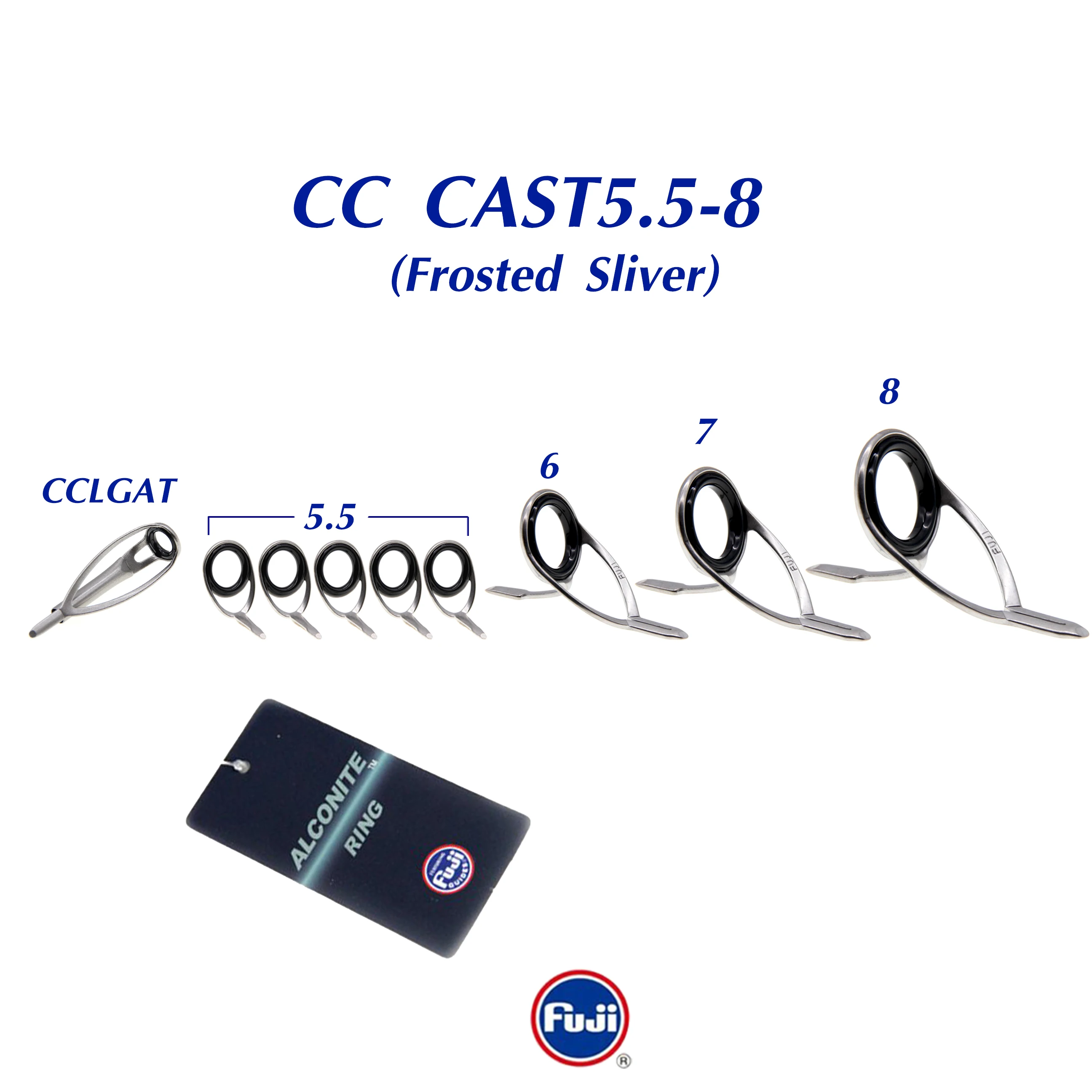 

Original Fuji Guide set KW5.5-8 CAST Alconite Ring Stainless Steel Frame for Casting Fishing Rod Builter